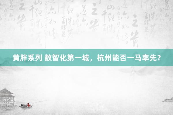 黄胖系列 数智化第一城，杭州能否一马率先？